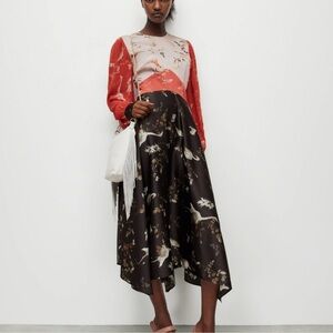 AllSaints Norah Fabia Long Sleeve Handkerchief Hem Midi Dress